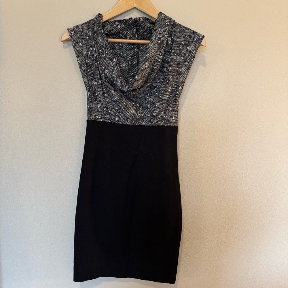 Guess Black and Gray Cowl Neck Midi Dress